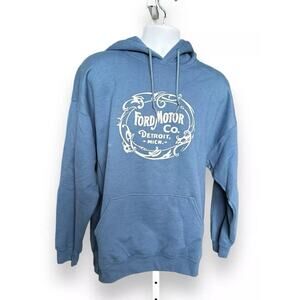 Ford Motor Co. Detroit Mich Light Blue Gildan Heavyweight Hoodie Sweatshirt XL